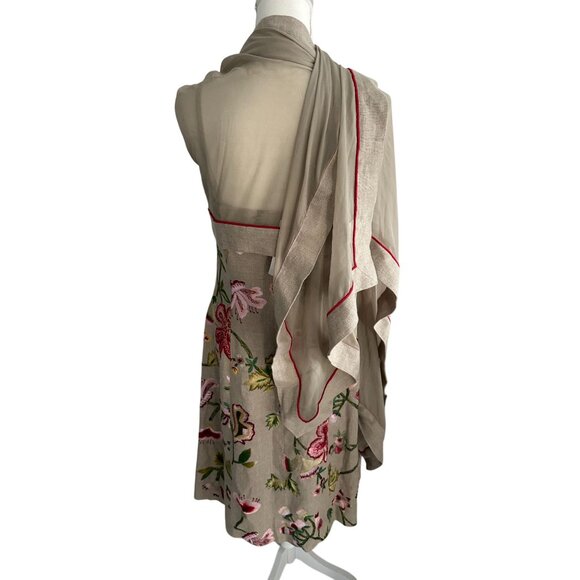 CARLISLE 100% Linen Floral Embroidered Dress and Matching Scarf Shawl - Picture 11 of 14